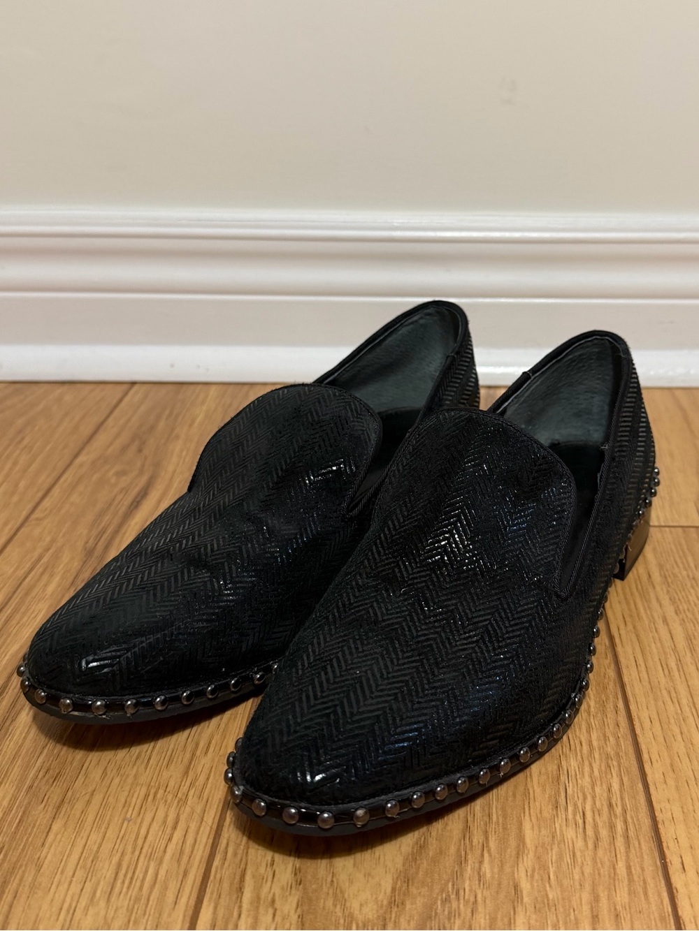 Adrianna Pappell Black Shimmery Studded Loafers